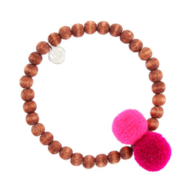 Armband Vintage Wood Pompom braun pink & neonpink